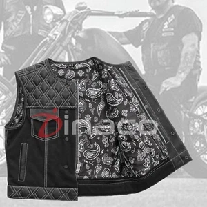 Herren Canvas Leder Weste Robust & Bequem Biker Racing Riding Club Weste - Bild 1 von 5