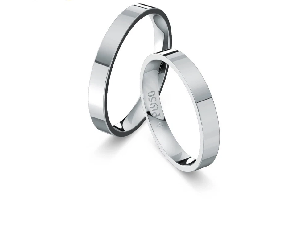 2x950 Platin Eheringe Paarringe Trauringe Platin +Gravur.Platinringe Poliert 3mm - Bild 1 von 2