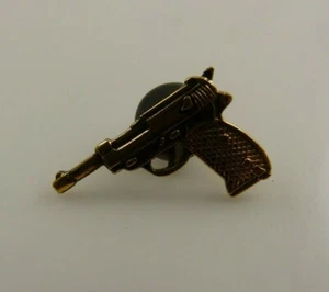 9 mm german luger semi automatic pistol gun hat or tie pin goldtone - Picture 1 of 4