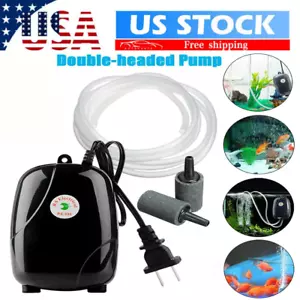 Aquarium Air Oxygen Pump 2 Outlets Bubble Tube for Fish Tank Hydroponic Pond USA - Picture 1 of 11