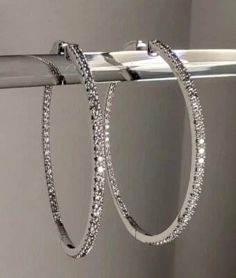 真钻石内外 10Kt 白金环状耳环 - 1.50 克拉 TWT  — 第 1/4 张图片