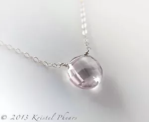 Solid 14k Gold Rose de France Pink Amethyst Necklace, large gemstone solitaire - Picture 1 of 3