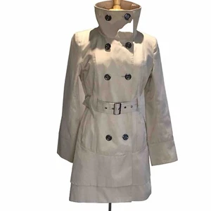 Guess Y2K VTG silver-gray double breasted belted tiered skirt rain trenchcoat M - Picture 1 of 11