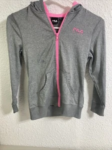FILA SPORT Large Athletic Hoodie Sleeve Pocket Gray w/ Pink Pattern 7/8 - Picture 1 of 6