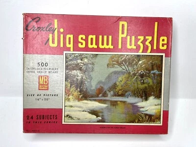 Vintage Milton Bradley Croxley Jigsaw Puzzle 500 Pieces 4611-A Winter scene - Image 1 of 4