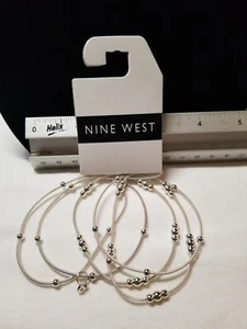 Nine West Silver Tone Bangle Bracelet Set 5 Pcs - Picture 1 of 2