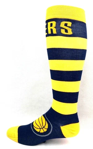 Indiana Pacers Basketball Yellow and Blue Wide Stripe Long Thin Crew Socks Cover