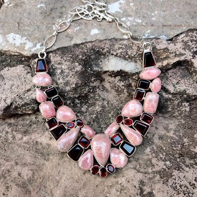 Модное ожерелье ручной работы из натурального аргентинского родохрозита с кабиной, гранатом 18 дюймов - Изображение 1 из 4