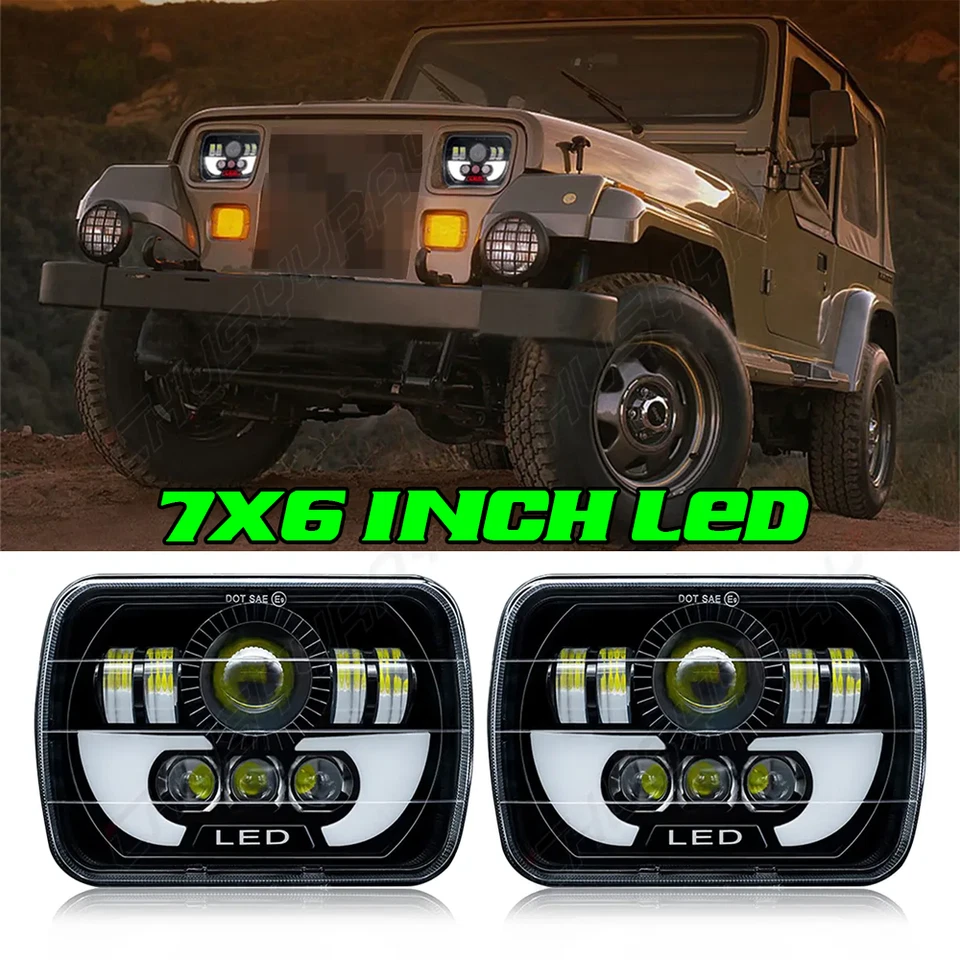 For GMC C1500 C2500 C3500 79-86 Pair 7x6" LED Headlights Hi-Lo DRL - Image 1 of 4
