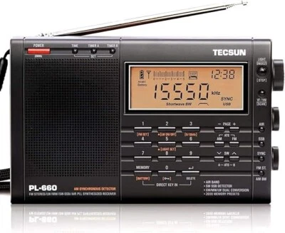 TECSUN PL-660 Mini Radio Black FM LW MW SW AIR Air Band BCL With 100V AC Adapter - Image 1 of 4