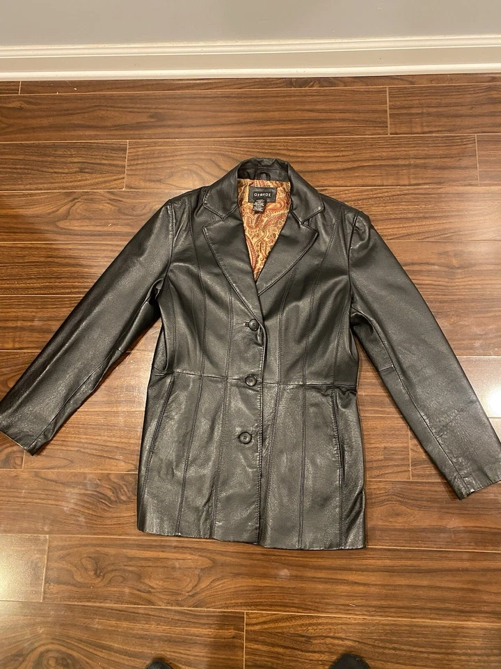 Куртка George из натуральной кожи на пуговицах спереди черная размер средний 8-10 черная пейсли - Изображение 1 из 4