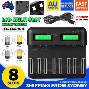 Smart Battery Charger 8 Slots Rechargeable For AA/AAA/C/D LCD Display Batteries - Picture 1 of 9