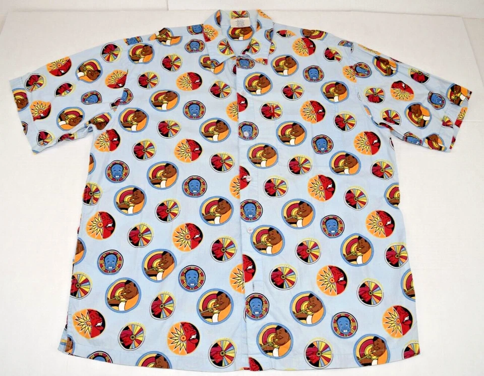 Camisa informal vintage platino FUBU talla XL 00s Fat Albert Friends estampado integral Foto 1 de 4