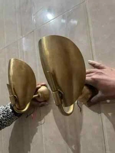 Pair of 2 Light Curved Shades Vintage Handmade Wall Mid Century Modern Raw Brass - Picture 1 of 5