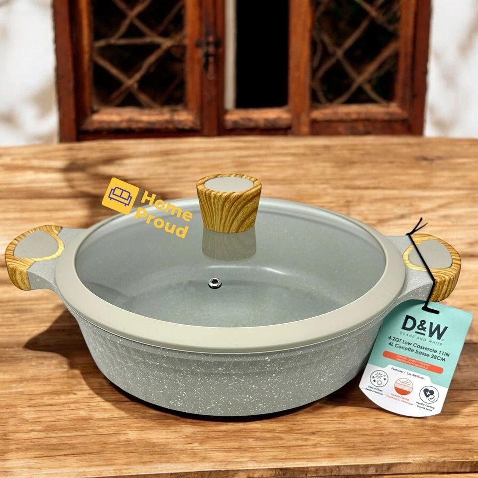 D&W Low Casserole FryingPan 11 inch with Glass Lid Nonstick Deane&White Cookware - Image 1 of 4