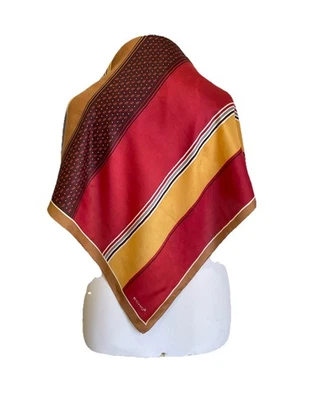 Echo Vintage Silk Scarf Made in Japan Red Gold Brown Geometric Stripe #A124 - Image 1 of 4
