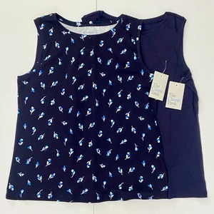 Nuevo con etiquetas Croft Barrow Clásico Tanque Par Petite M Azul Marino Floral y Azul Marino Sólido - Imagen 1 de 11