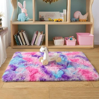  Alfombra Arco Iris Suave para Habitación de Niñas, Linda Esponjosa Niñas 2 x 3 Pies Rosa/Púrpura Foto 1 de 2