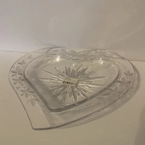 NEW MIKASA CRYSTAL HEART SHAPED BOWL "GARDEN TERRACE" 13" EMBOSSED FROSTED LEAF - Picture 1 of 17