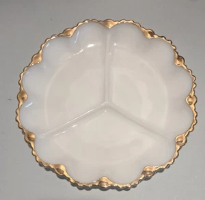 Vintage Anchor Hocking Holiday Serving Tray 1950s Divided Platter Gold Trim  - Picture 1 of 4