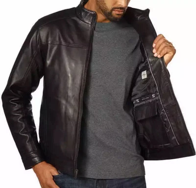 Men’s XXL Black Lambskin Leather Café Racer Jacket Coat NWOT - Image 1 of 4