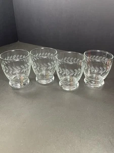 Vtg Set 4 ANCHOR HOCKING LAUREL LEAF 4oz Footed Tumbler Shot Glass Juice 2.75” - Picture 1 of 12