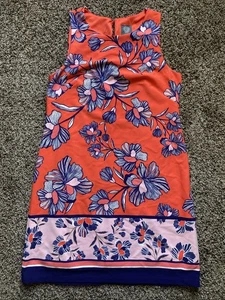 Vince Camuto dress Women’s 10 Short Sleeve Persimmon-navy Orange floral shift - Picture 1 of 11