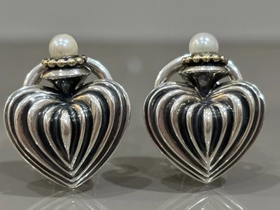 Pendientes Caviar Corazón Lagos Vintage Plata de Ley 925 Perla y Oro 18k Foto 1 de 4