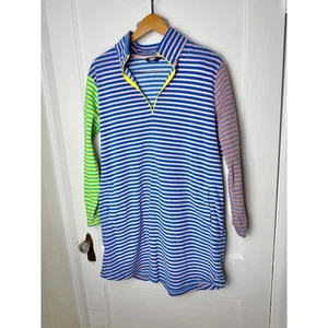 Lands' End Fleece Quarter Zip Colorful Striped Women's Long Sleeve Dress XLP - Picture 1 of 10
