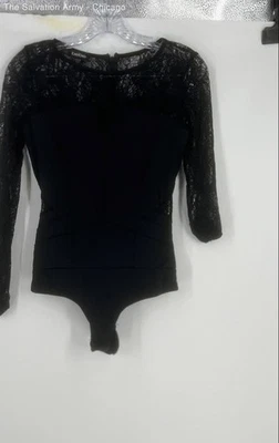 Body Bebe Mujer Negro Encaje Cuello Redondo Manga Larga Una Pieza Sin Talla Foto 1 de 4