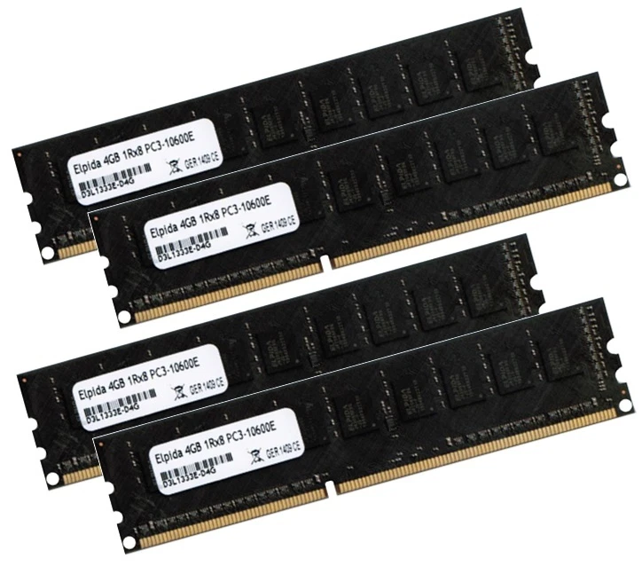4x 4GB 16GB ECC Unbuffered RAM Arbeitsspeicher DDR3 1333 Mhz UDIMM PC3-10600E - Bild 1 von 1
