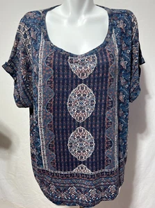 Neu Lucky Brand blau lila Blumen XXL 2X Top Tunika Shirt neu mit Etikett Kurzarm - Bild 1 von 7
