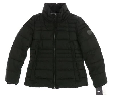 DKNY 254941 Womens Water Resistant Puffer Jacket Solid Black Size Medium - Image 1 of 3