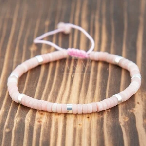 Pulsera con clase de ópalo rosa cuentas de ópalo pulsera minimalista ajustable muñeca pequeña - Imagen 1 de 2