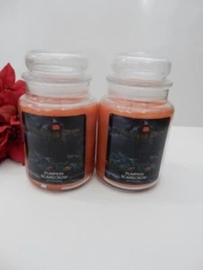 Village Candle (2) PUMPKIN SCARECROW Large Jar Candle Two Wicks HALLOWEEN! - Picture 1 of 4