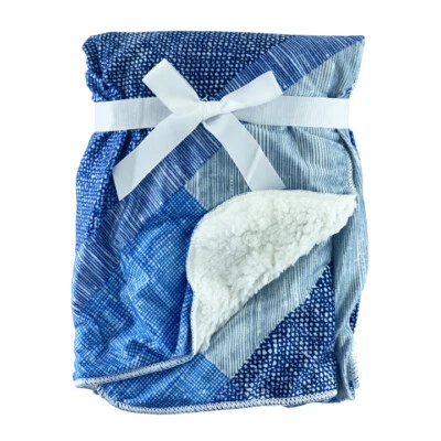 Baby Boy Fleece Newborn+ Blanket | 75x100cm | Pram, Cot, Moses | Blue Triangles - Image 1 of 3