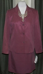NWT AMANDA SMITH 2 PC SKIRT SUIT SIZE 10 DEEP PLUM WINE LINED CAREER AB372 - Picture 1 of 5