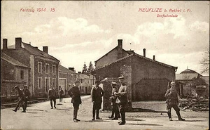 cartolina militare 1° WW 1915 Neuflize Rethel soldati campagna villaggio-fabbrica CPA cartolina - Foto 1 di 2
