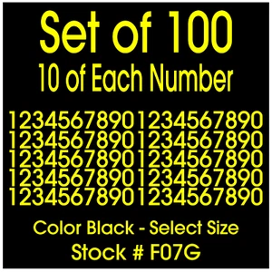 10 Sets of 0 9 Numbers - 100 Total Vinyl Sticker Decals - Color YELLOW -STK#F07G - Picture 1 of 7