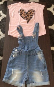 New In Bag SHEIN Girls Overall Denim Shorts Size 150 ( Us Size 12) - Picture 1 of 8