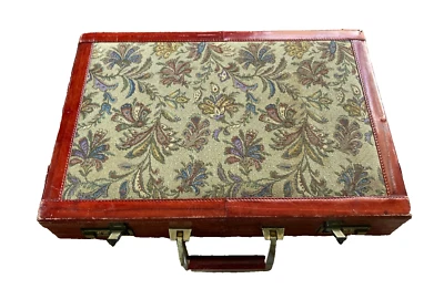 Maletín tapiz floral vintage Airway cuero marrón combo cerraduras aviación Foto 1 de 4