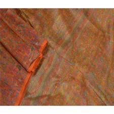 Sanskriti Vintage Orange Indian Sarees Pure Silk Printed Sari Soft Craft Fabric