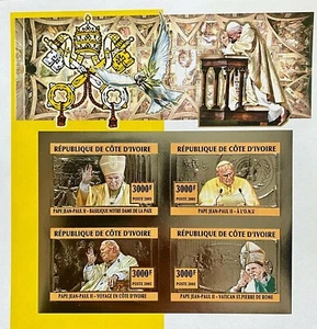 Silver Stamps block of 4 M/S Mint Pope J.P II /Timbres Argent bloc de 4 Pape imp - Foto 1 di 1
