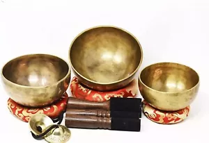 5.5"-7.5" Chakra Healing Tibetan Singing Bowls Set of 3pc Hand Meditation Bowls - Picture 1 of 7