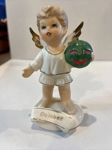 RARE Vintage Japan October Boy Angel Halloween A1926 Green Pumpkin - Picture 1 of 9