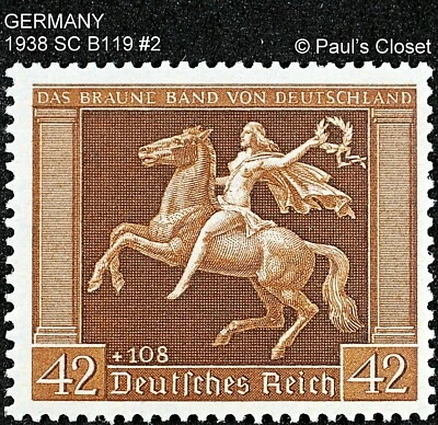GERMANY 1938 SC B119 42 + 108 DEEP BROWN MINT NEVER HINGED ORIGINAL GUM VF/XF #2 - Image 1 of 2