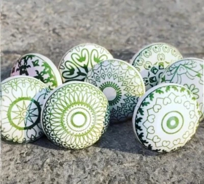 Green and white knobs green mandala mosaic ceramic cabinet knobs drawer handles - Image 1 of 4