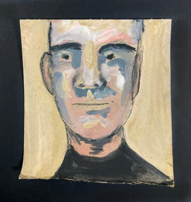 Pintura de retrato original pequeno único homem ingênuo arte externa Miz Katie - Imagem 1 de 4