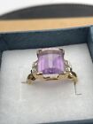 14 Kt Yellow Gold Antique 2.5 Carat Amethyst Ring With 4 Accent Diamonds.
