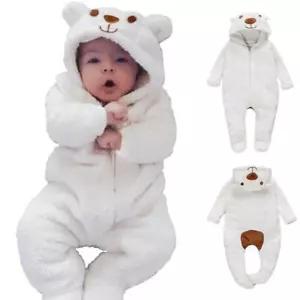 Newborn Baby Boy Girl Kids Bear Hooded Romper Jumpsuit Bodysuit Clothes Outfits - Picture 1 of 25